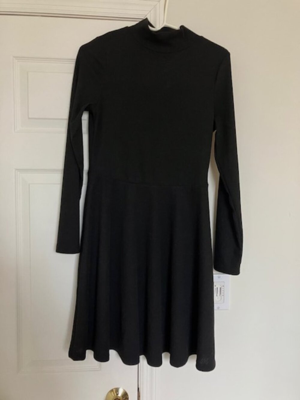 Black Long Sleeve Mock Neck Lightweight Sweater Dress